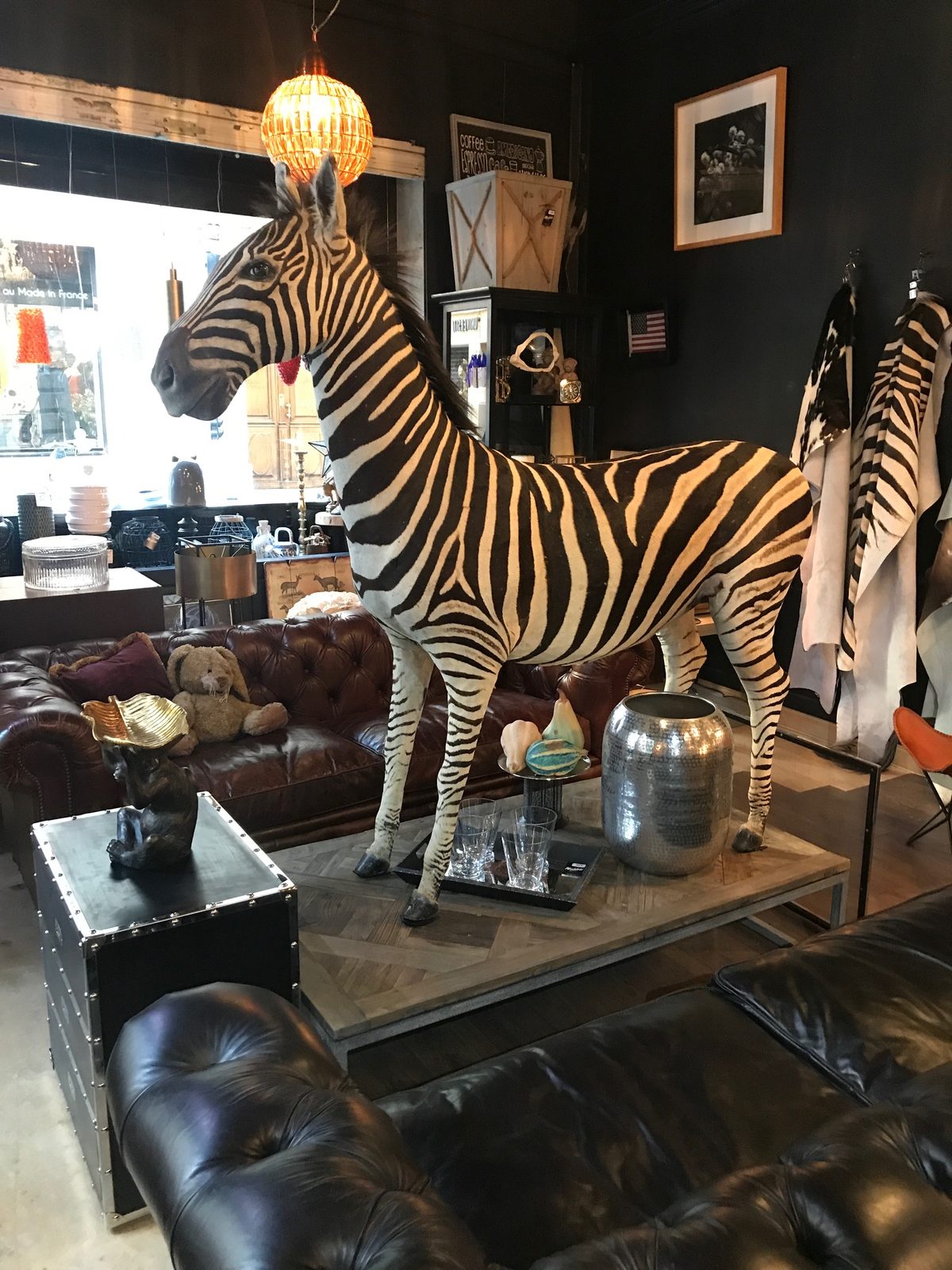 Sculpture de zèbre grandeur nature dans le showroom